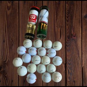 Golf Balls and Tees - 24 Golf Balls New And Used and 14 New tees